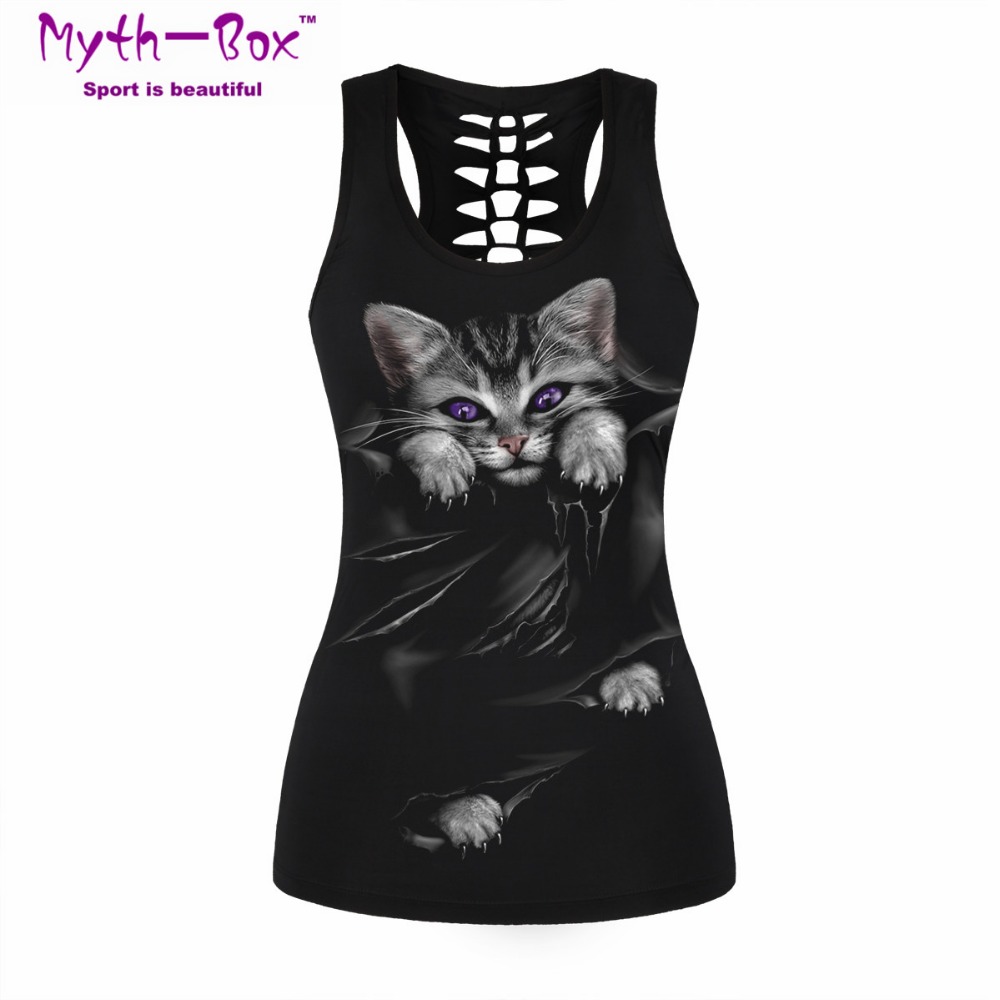Women Sport Vest Bad Cat Print – Sleeveless Undershirt Bewertung und Preis
