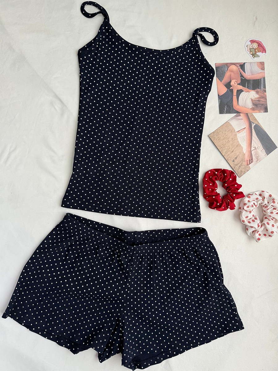 Navy Dot Ribbed Shorts Sets Wo – Tank Top Ribbed Bewertung und Preis