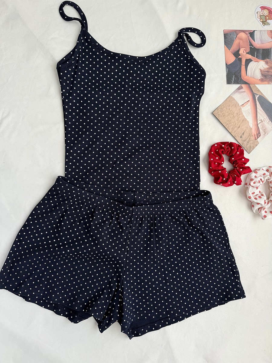 Navy Dot Ribbed Shorts Sets Wo – Tank Top Ribbed Bewertung und Preis