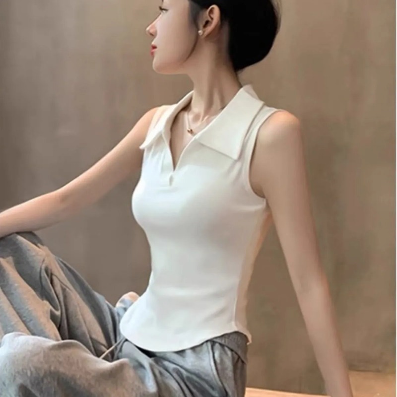 Women's White Sleeveless Polo  – Tank Top Ribbed Bewertung und Preis